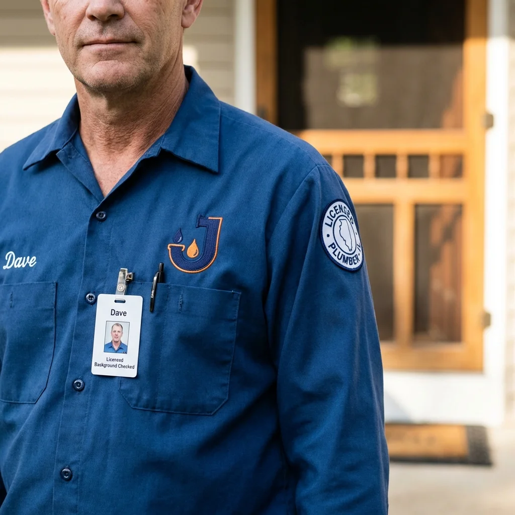 Licensed plumber showing ID badge in Fort Meade, FL